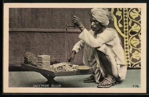 AK Sweetmeat Seller, Indischer Händler mit Waage