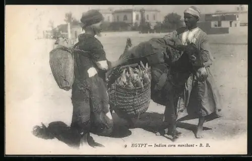 AK Egypt, Indian corn merchant, arabische Maisverkäufer auf der Strasse
