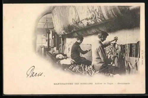 AK Arbeiter bei der Herstellung eines Teppichs, Manufacture des Gobelins, Atelier de Tapis