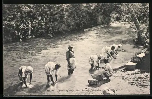AK Port Antonio, Washing Day, jamaikanische Waschfrauen bei der Arbeit im Fluss