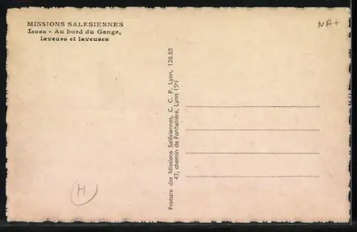 AK Indes, Au bord du Gange, laveurs et laveuses, Männer und Frauen waschen am Fluss