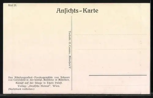 AK Szene Kampf auf der Stiege in Etzels Palast aus den Nibelungen