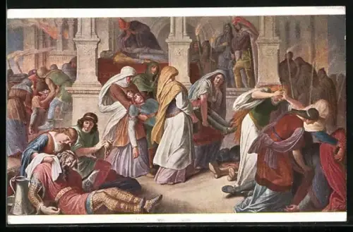 AK Nibelungen, Bild Nr. 29, Bestattung der Toten in König Etzels Burg