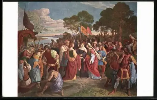 Künstler-AK Julius Schnorr von Carolsfeld: Das Nibelungenlied, Ankunft Brunhildens u. König Gunthers in Worms