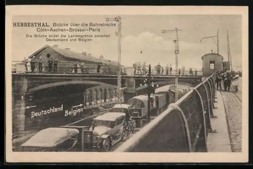AK Herbesthal, Brücke über die Bahnstrecke Cöln-Aachen-Brüssel-Paris, Bahnhof