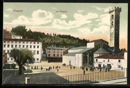 AK Fiesole, La Piazza, Pferdekutsche