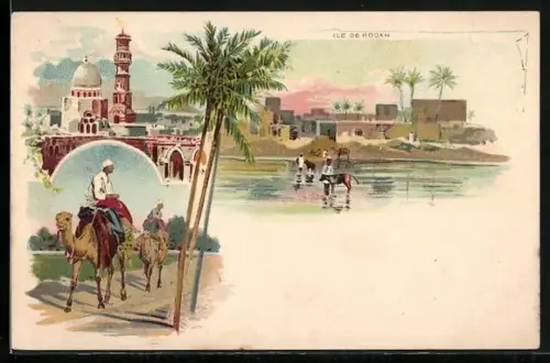 Lithographie Roda, Ile de Rodah