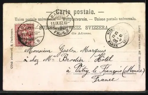 AK Basel, Alte Rheinbrücke mit Martinskirche