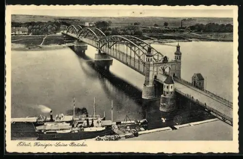 AK Tilsit, Königin-Luise-Brücke mit Dampfer