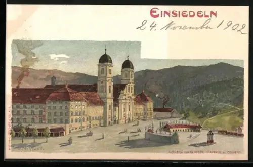Lithographie Einsiedeln, Aufgang zum Kloster