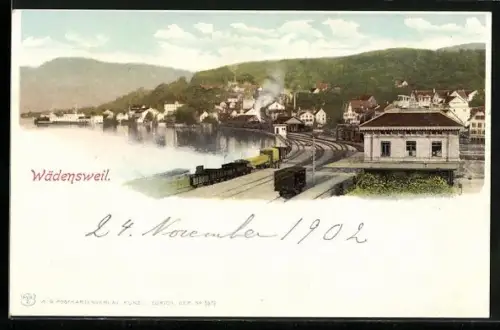 AK Wädensweil, Ortsansicht mit Bahnhof
