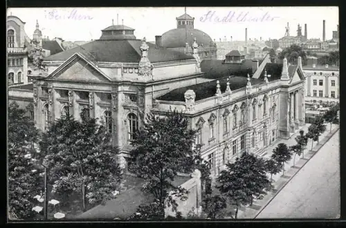 AK Beuthen, Stadttheater aus der Vogelschau