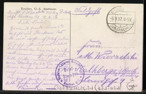 AK Beuthen, Stadttheater aus der Vogelschau