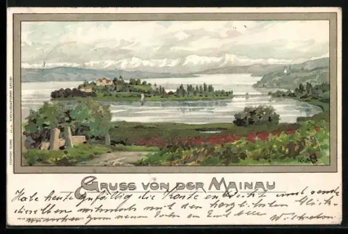 Künstler-AK Karl Mutter: Mainau, Ortsansicht