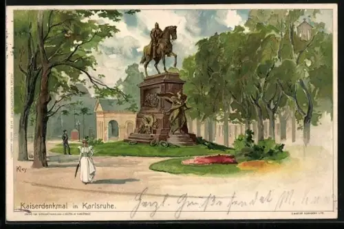Künstler-AK Heinrich Kley: Karlsruhe, Partie am Kaiserdenkmal