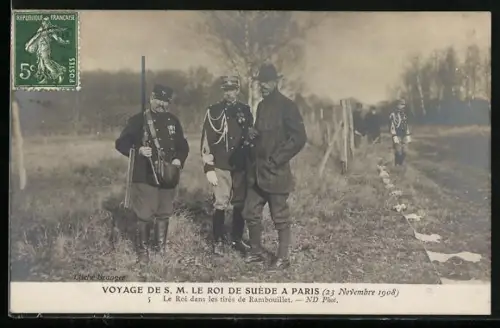 AK Voyage de le Roi de Suède a Paris 1908, Le Roi dans les tirés de Rambouillet