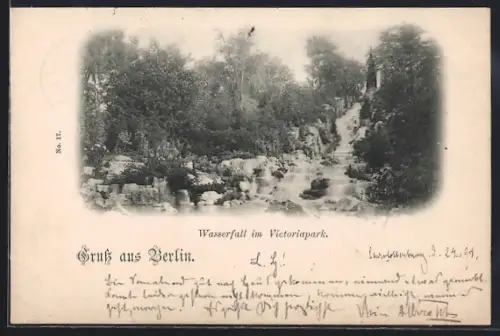 AK Berlin-Kreuzberg, Wasserfall im Victoriapark