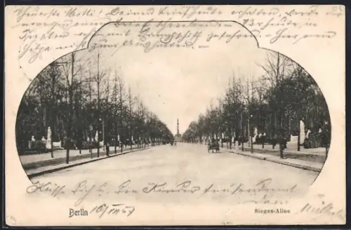 AK Berlin-Tiergarten, Sieges-Allee, Blick auf die Siegessäule