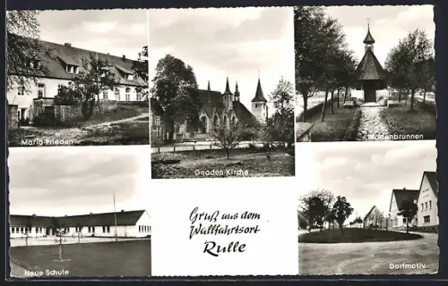 AK Rulle, Gnaden-Kirche, Marienbrunnen, Neue Schule, Maria Frieden