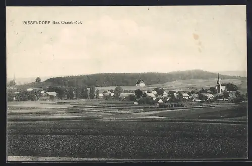 AK Bissendorf /Osnabrück, Ortsansicht mit Kirche und umliegender Landschaft