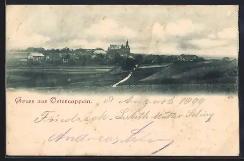 AK Ostercappeln, Ortsansicht mit Kirche und umliegender Landschaft