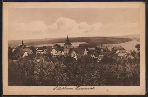 AK Schledehausen / Bissendorf, Ortspanorama mit Kirche