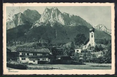 AK Grainau, Ortsansicht gegen Waxensteine