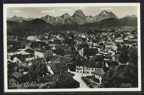 AK Bad Aibling, Ortsansicht mit Traiten, Hochsalwand, Soinspitze, Wendelstein, Breitenstein