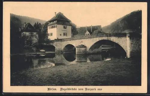 AK Hirsau, Nagoldbrücke vom Kurpark aus