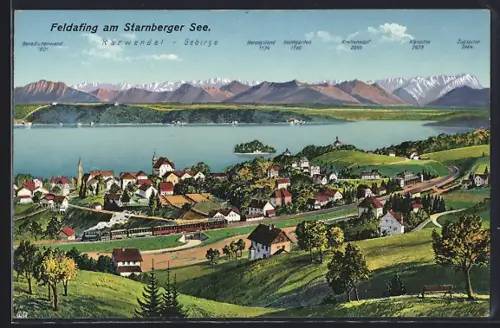 AK Feldafing am Starnberger See, Ortsansicht gegen das Karwendel-Gebirge