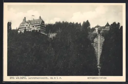 AK Bad Wildbad, Sommerberghotel, Bergbahnstation