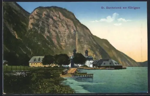 AK St. Bartholomä am Königssee, Ortsansicht mit Bergen