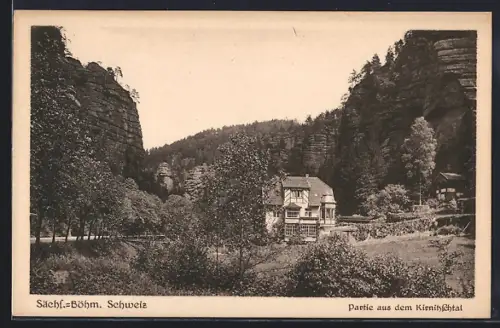 AK Kirnitzschtal /Sächs.-Böhm. Schweiz, Blick auf ein Haus im Tal