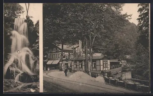 AK Lichtenhain /Sächs. Schweiz, Lichtenhainer Wasserfall, Strassenpartie im Ort