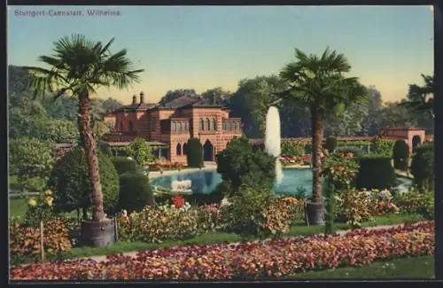 AK Stuttgart-Cannstatt, Wilhelma, Gartenanlage mit Springbrunnen