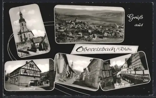 AK Oberelsbach /Rhön, Kirche, Wasserhof, Idylle am Dorfbach