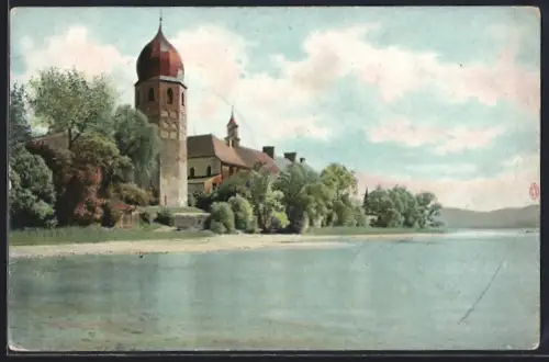 AK Fraueninsel /Chiemsee, Kloster und Uferansicht am Chiemsee