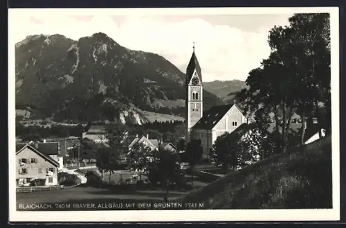AK Blaichach /Bayer. Allgäu, Kirche, Blick auf den Grünten