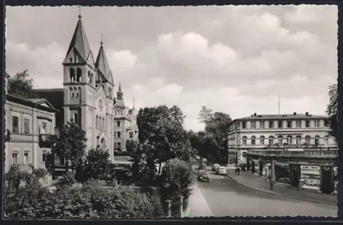 AK Bad Kissingen, Evangelische Kirche, Strassenszene