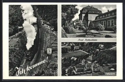 AK Bad Rothenfelde, Badehaus, Dampfeisenbahn, Teilansicht
