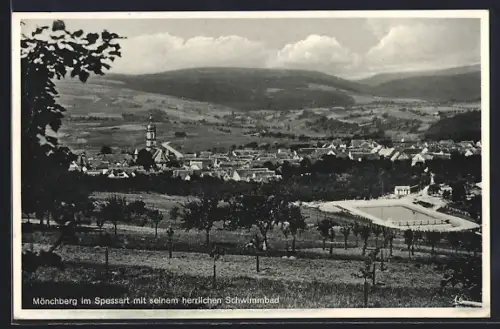 AK Mönchberg im Spessart, Ortsansicht mit Schwimmbad