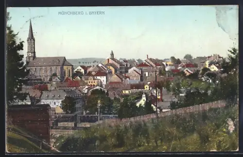 AK Münchberg i. Bayern, Stadtansicht mit Kirche