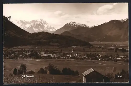 AK Ahlstadt, Ortsansicht, Alpenpanorama, Kirche