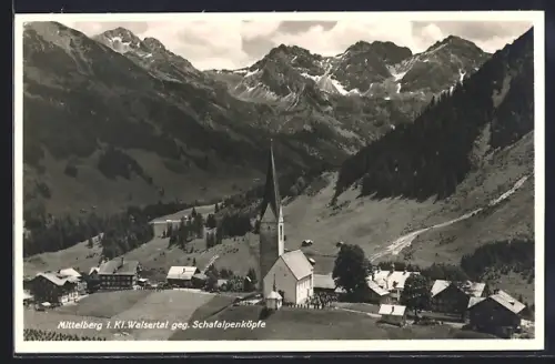 AK Mittelberg i. Kl. Walsertal, Kirche, Blick auf Schafalpenköpfe