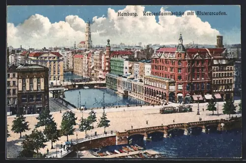 AK Hamburg, Reesendammbrücke mit Alsterarcaden