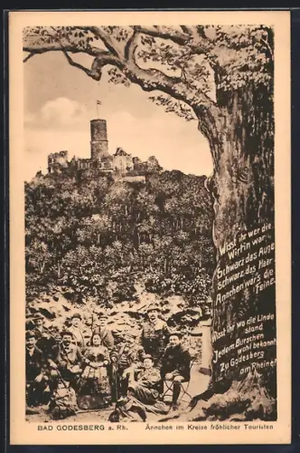 AK Bad Godesberg a. Rh., Ännchen im Kreise fröhlicher Touristen