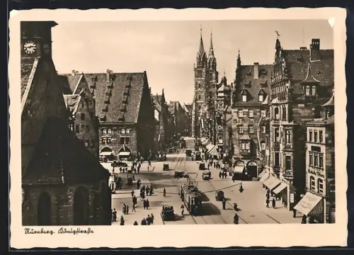 AK Nürnberg, Königstrasse mit Geschäften und Strassenbahn