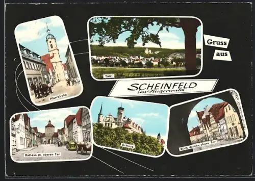 AK Scheinfeld im Steigerwald, Pfarrkirche, Schloss und Rathaus mit oberem Tor
