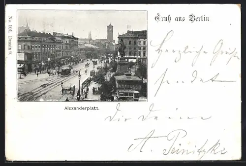 AK Berlin, Alexanderplatz mit Strassenbahn und Verkehr