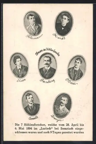 AK Semriach, Portraits der Höhlenforscher Fasching, Meier und Oswald